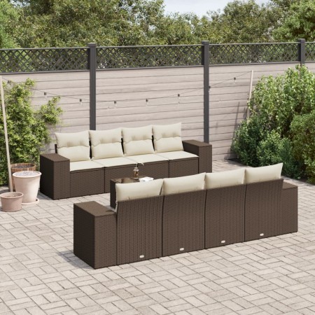 Set de sofás de jardín 9 pzas y cojines ratán sintético marrón by , Modular outdoor sofas - Ref: Foro24-3222352, Price: 628,9...