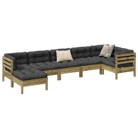 Set de sofás jardín 7 pzas con cojines madera pino impregnada