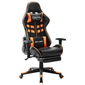 Silla de gaming con reposapiés cuero sintético negro y naranja