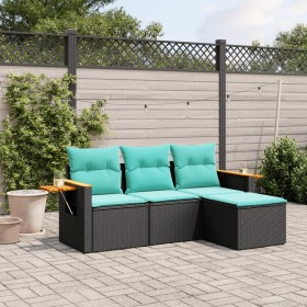 Set de sofás de jardín 4 pzas con cojines ratán sintético negro von , Gartensets - Ref: Foro24-3226743, Preis: 325,24 €, Raba...