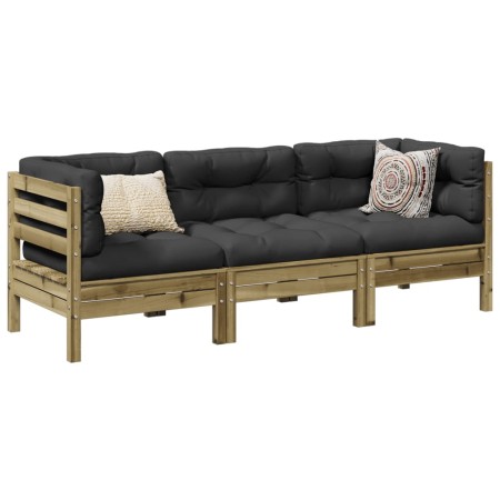 Set de sofás jardín 3 pzas con cojines madera pino impregnada by , Garden sets - Ref: Foro24-3299274, Price: 309,05 €, Discou...
