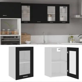 Schwarzer Hängeschrank aus Sperrholz und Glas, 40 x 31 x 60 cm von vidaXL, Küchenschränke - Ref: Foro24-802506, Preis: 53,98 ...