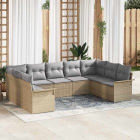 Conjunto de sofá de jardín con cojín 9 pcs Beige Poliratán