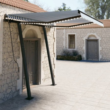 Toldo automático con LED sensor de viento azul y blanco 3x2,5 m by , Awnings - Ref: Foro24-3070111, Price: 570,96 €, Discount: %