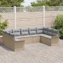 Conjunto de sofá de jardín con cojín 9 pcs Beige Poliratán