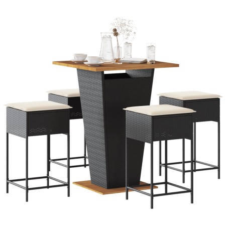 Mesa y taburetes altos jardín 5 pzas y cojines ratán PE negro by , Garden sets - Ref: Foro24-3261481, Price: 412,42 €, Discou...