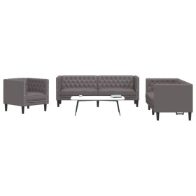 Juego de sofás Chesterfield 3 piezas cuero sintético gris by , Sofas - Ref: Foro24-3209270, Price: 721,87 €, Discount: %