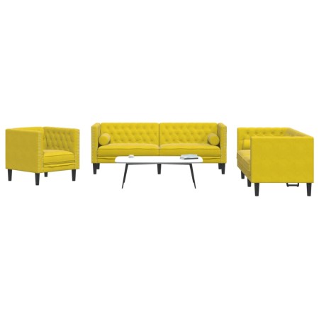 Set de sofás Chesterfield y cojines 3 pzas terciopelo amarillo by , Sofas - Ref: Foro24-3209287, Price: 757,82 €, Discount: %
