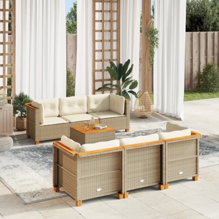 Set sofás de jardín 7 piezas y cojines ratán sintético beige von , Gartensets - Ref: Foro24-3261739, Preis: 517,80 €, Rabatt: %
