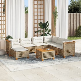 Set de sofás de jardín y cojines 8 piezas ratán sintético beige