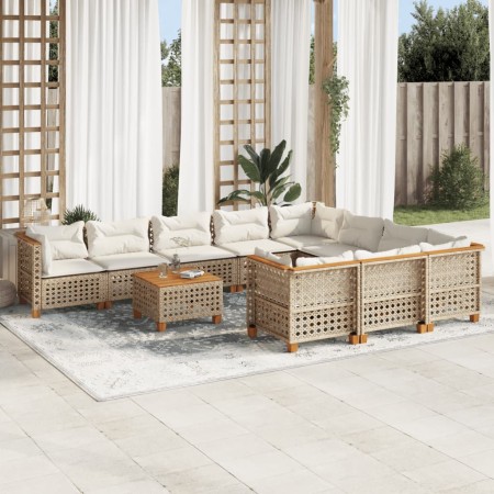 Set de sofás de jardín 11pzas con cojines ratán sintético beige by , Garden sets - Ref: Foro24-3262042, Price: 882,45 €, Disc...
