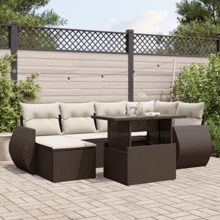 Juego de sofás de jardín 7 piezas con cojines ratán PE marrón by , Garden sets - Ref: Foro24-3268683, Price: 501,05 €, Discou...
