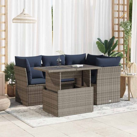 Set sofás jardín y cojines 5 pzas ratán sintético acacia gris von , Gartensets - Ref: Foro24-3326152, Preis: 441,00 €, Rabatt: %