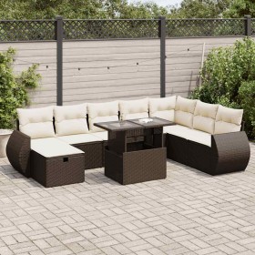 Set de sofás de jardín 9 pzas y cojines ratán sintético marrón by , Garden sets - Ref: Foro24-3327923, Price: 638,78 €, Disco...