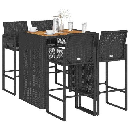 Set bar jardín sin cojines 5 pzas ratán sintético acacia negro von , Gartensets - Ref: Foro24-3328886, Preis: 480,67 €, Rabat...