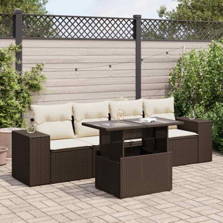 Set comedor de jardín 5 piezas y cojines ratán sintético marrón by , Garden sets - Ref: Foro24-3326724, Price: 391,06 €, Disc...
