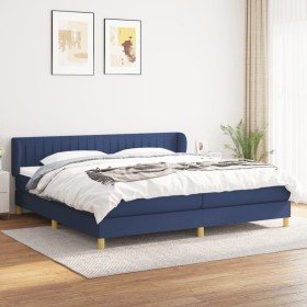 Cama box spring con colchón tela azul 200x200 cm en Camas y somieres | Comprar online en Foro24