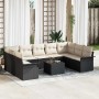 Conjunto de sofá de jardín con cojín 10 pcs Negro Poliratán
