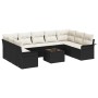 Conjunto de sofá de jardín con cojín 10 pcs Negro Poliratán