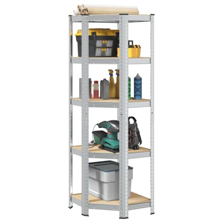 Estantería esquina 5 niveles madera contrachapada y acero plata by , Industrial shelving - Ref: Foro24-4016944, Price: 48,61 ...