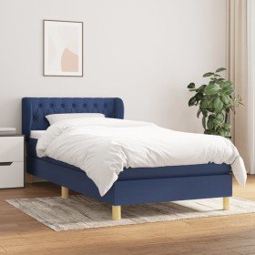 Cama box spring con colchón tela azul 90x190 cm Cama box spring con colchón tela azul 90x190 cm