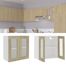 Glass and engineered oak wood hanging cabinet 60x31x60 cm by vidaXL, Kitchen cabinets - Ref: Foro24-802524, Price: 56,27 €, D...