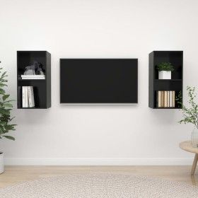 Wohnzimmer Wandmöbel 2 Stücke aus schwarz glänzendem Ingenieurholz von vidaXL, TV-Möbel - Ref: Foro24-3079851, Preis: 79,65 €...