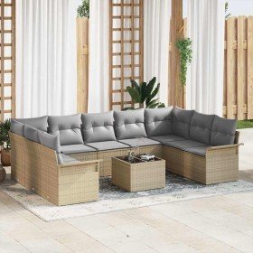 Conjunto de sofá de jardín con cojín 10 pcs Beige Poliratán