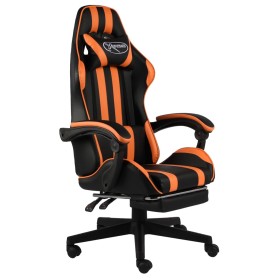 Silla gaming con reposapiés cuero sintético negro y naranja