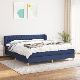 Cama box spring con colchón tela azul 180x200 cm Cama box spring con colchón tela azul 180x200 cm