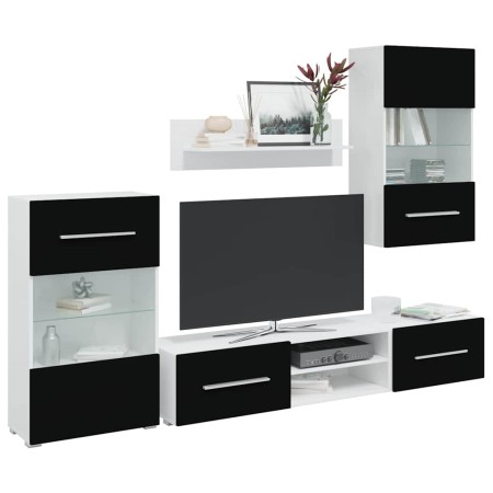 Muebles para TV 5 piezas con iluminación LED negra mate de , Muebles TV - Ref: Foro24-3324230, Precio: 320,40 €, Descuento: %