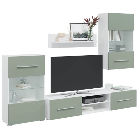 Muebles para TV 5 piezas con iluminación LED verde oliva by , TV Furniture - Ref: Foro24-3324232, Price: 320,40 €, Discount: %