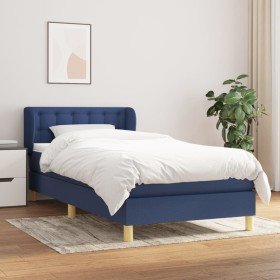 Cama box spring con colchón tela azul 90x190 cm Cama box spring con colchón tela azul 90x190 cm