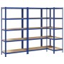 Estanterías de 5 baldas 3 uds madera contrachapada y acero azul