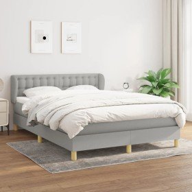 Cama box spring con colchón tela gris claro 140x190 cm Cama box spring con colchón tela gris claro 140x190 cm