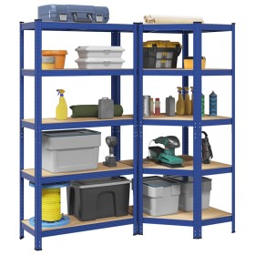 Juego de 2 estantes de 5 niveles acero azul y madera industrial by , Industrial shelving - Ref: Foro24-3307625, Price: 126,66...