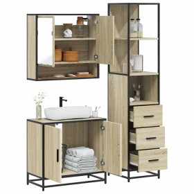 Set de muebles de baño 3 pzas madera contrachapada roble Sonoma von , Badezimmermöbel - Ref: Foro24-3301156, Preis: 249,16 €,...