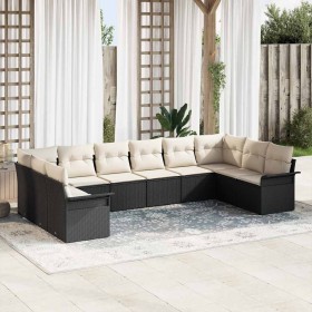 Conjunto de sofá de jardín con cojín 10 pcs Negro Poliratán
