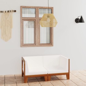 Two-seater sofa and cream white cushions made of solid acacia wood by vidaXL, Garden sets - Ref: Foro24-3058112, Price: 252,1...