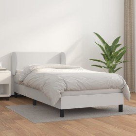 Cama box spring con colchón cuero sintético blanco 80x200 cm Cama box spring con colchón cuero sintético blanco 80x200 cm