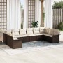 Conjunto de sofá de jardín con cojín 10 pcs Marrón Poliratán