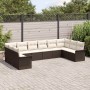 Conjunto de sofá de jardín con cojín 10 pcs Marrón Poliratán