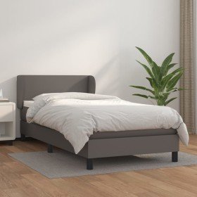 Cama box spring con colchón cuero sintético gris 90x190 cm en Camas y somieres | Comprar online en Foro24