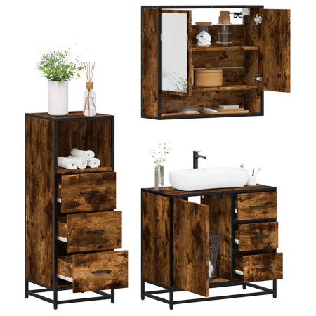 Set de muebles baño 3 pzas madera contrachapada roble ahumado von , Badezimmermöbel - Ref: Foro24-3301047, Preis: 256,22 €, R...