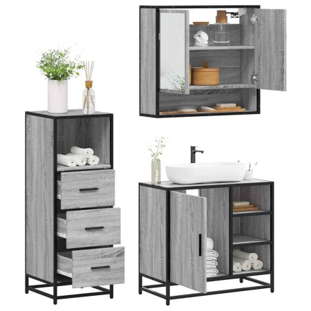 Set de muebles de baño 3 pzas madera contrachapada gris sonoma von , Badezimmermöbel - Ref: Foro24-3301058, Preis: 244,61 €, ...