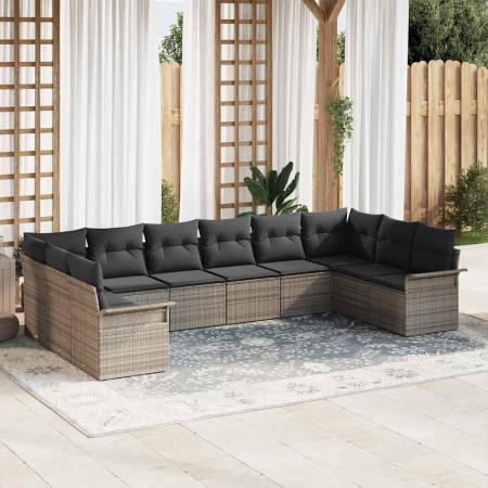 Conjunto de sofá de jardín con cojín 10 pcs Gris Poliratán