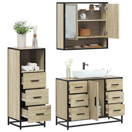 Set de muebles de baño 3 pzas madera contrachapada roble Sonoma by , Bathroom furniture - Ref: Foro24-3301051, Price: 265,39 ...