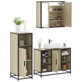 Set de muebles de baño 3 pzas madera contrachapada roble Sonoma de , Muebles de baño - Ref: Foro24-3300971, Precio: 216,03 €,...