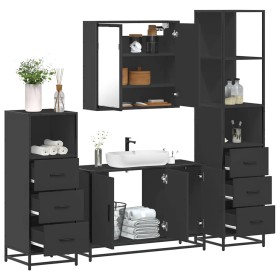 Juego de muebles de baño 4 pzas madera contrachapada negro de , Muebles de baño - Ref: Foro24-3301250, Precio: 366,36 €