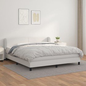 Cama box spring con colchón cuero sintético blanco 160x200 cm Cama box spring con colchón cuero sintético blanco 160x200 cm